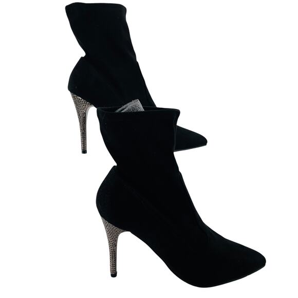 Nina Black Stretch Rhinestone Studded Sexy Stiletto Heel Ankle Booties 10 - Picture 1 of 12